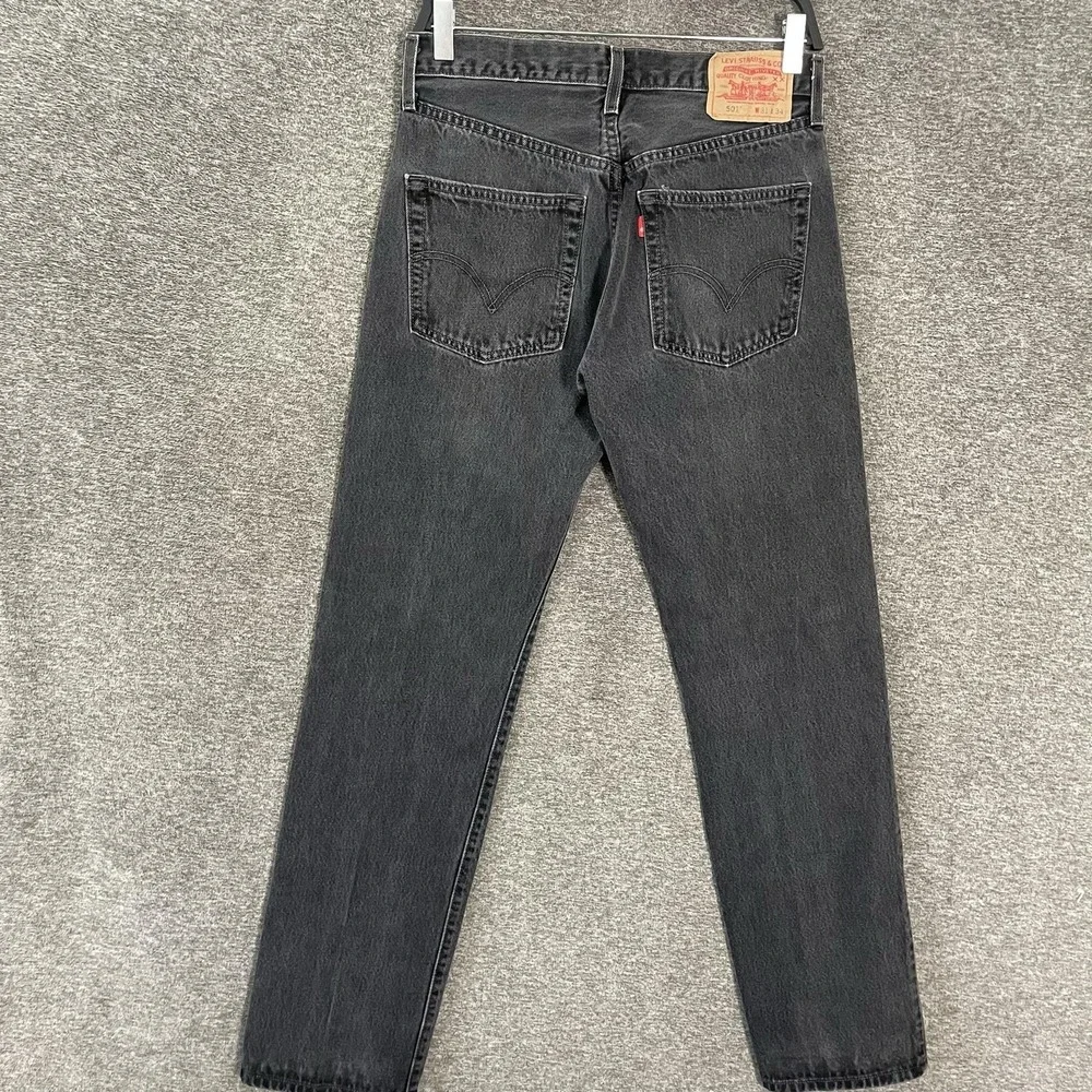Vintage Levis 501 Jeans Men 31x34 Faded Black Wash Button Fly Straight Leg Denim